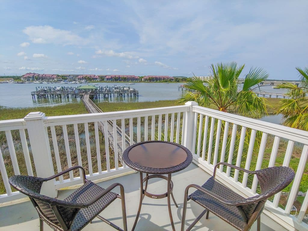 Waterside deck looking across the Folly River to the marina