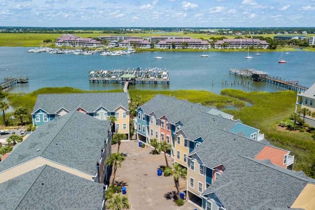 Aerial view of 16 Turtle Bay on the Folly River at Folly Beach, South Carolina